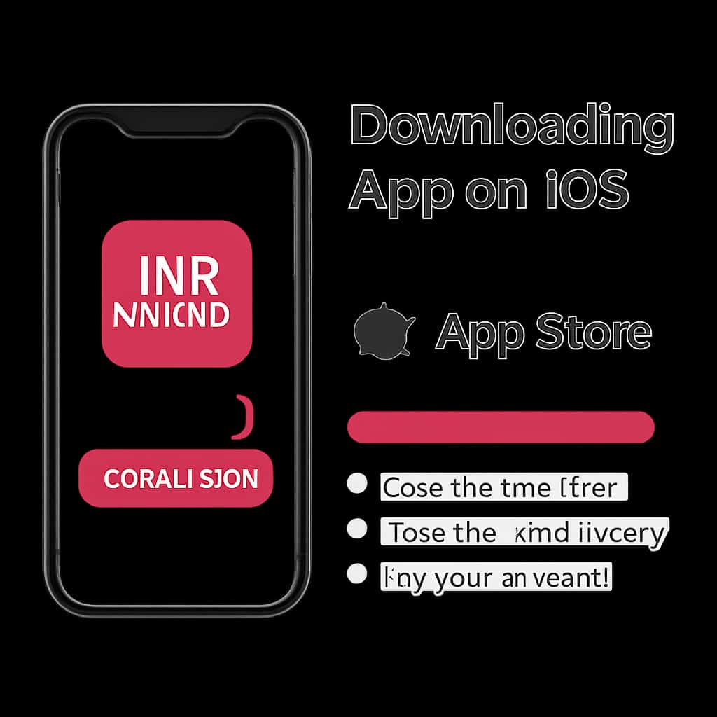 Diagram illustrating the downloading steps for the INR Rummy app on iOS.
