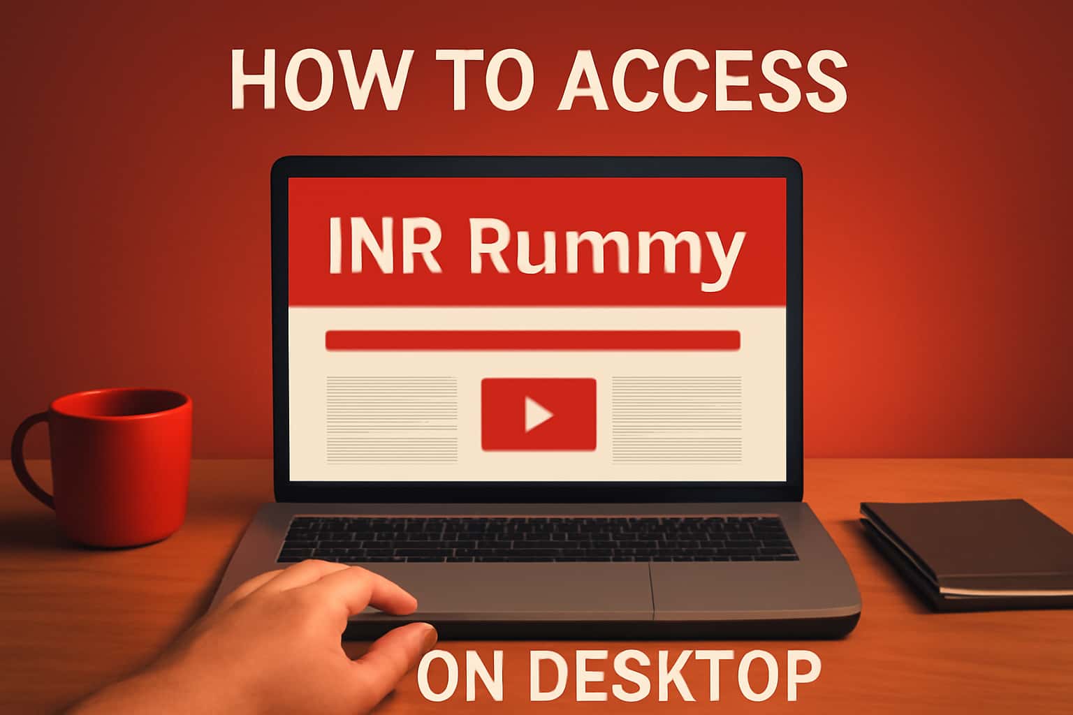 An informative depiction of accessing INR Rummy on a desktop with relevant themes and colors.