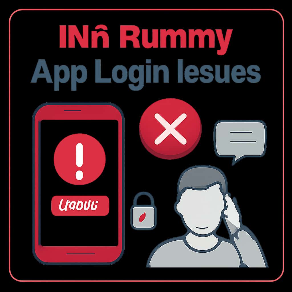 Illustration depicting troubleshooting steps for INR Rummy App login.