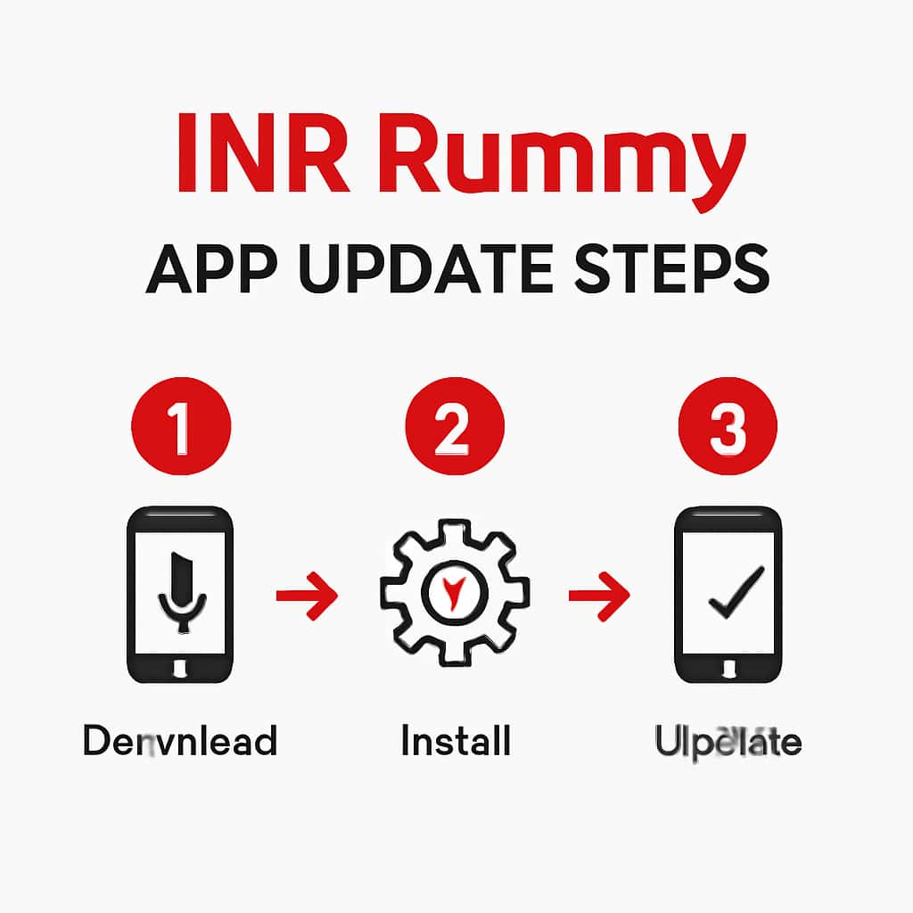 Illustration detailing the INR Rummy App update process.