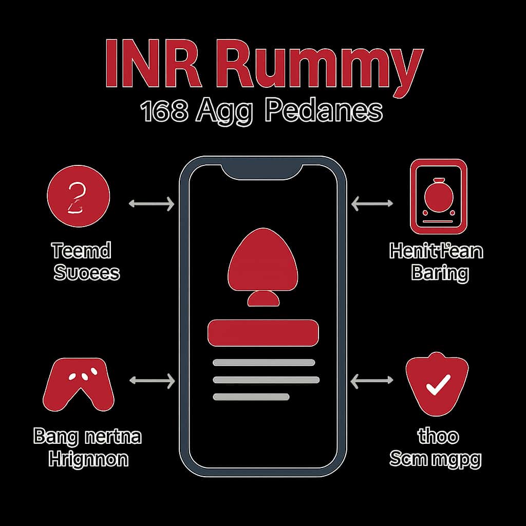 A diagram illustrating the features of the INR Rummy iOS app.