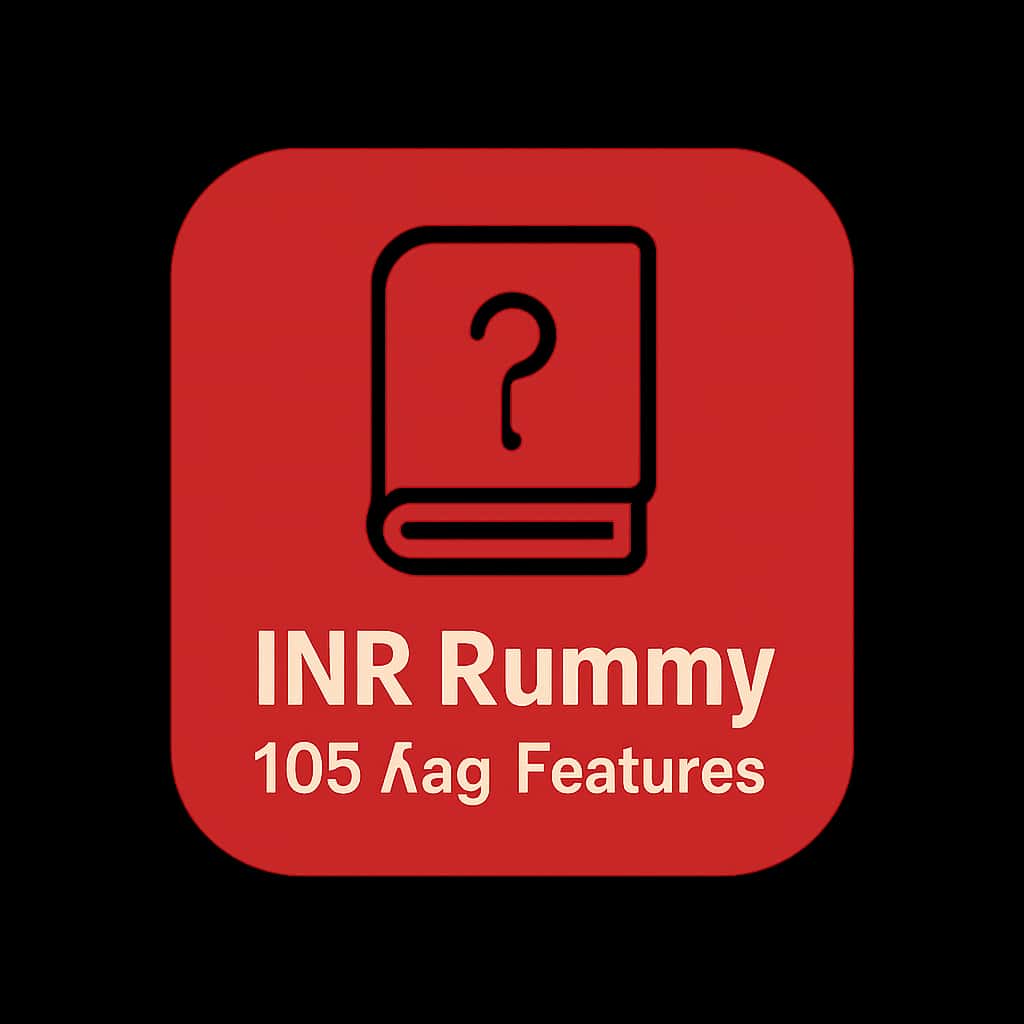 A minimalistic badge illustrating the key features of the INR Rummy iOS app.